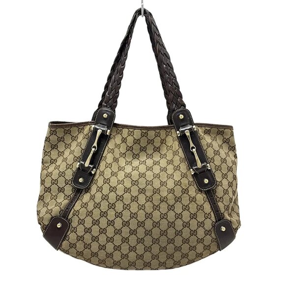 GUCCI Horsebit/GG Beige Dark Brown Jacquard Leather - Tote Bag 360-081625 - Picture 1 of 8